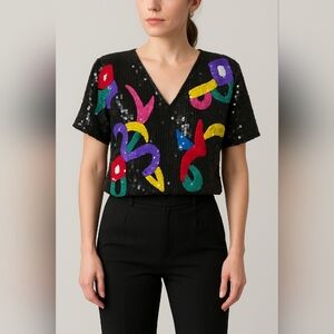 Laurence Kazar Vintage Sequin Art Deco Top Large